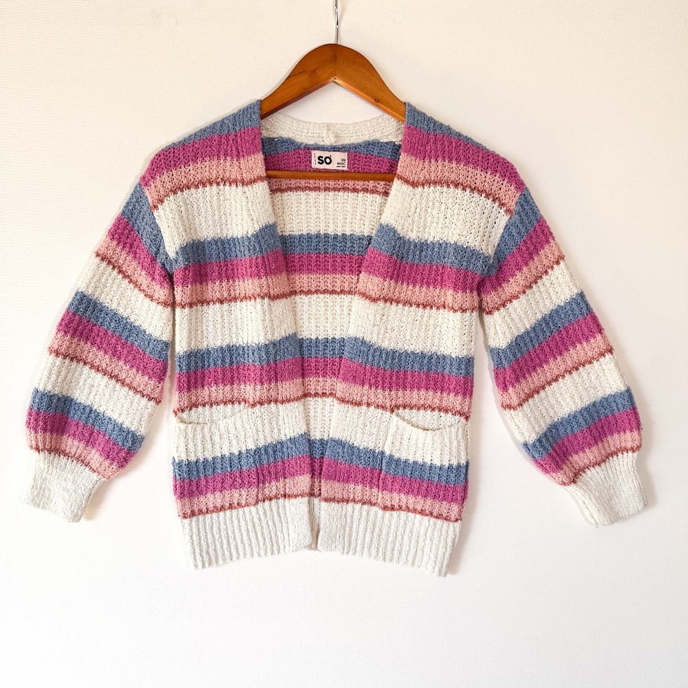 SO Cottagecore XS Lightweight Cozy Soft Open Cardigan Boho Sweater Puff Sleeves